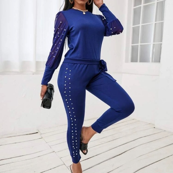 Shein Pearls beaded two piece sweatshirt and pants